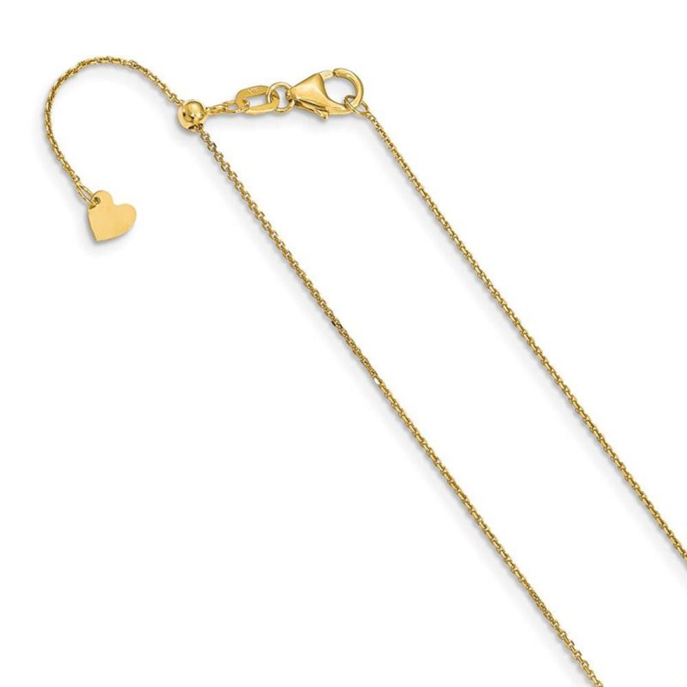 1mm 14k Yellow Gold Adjustable Solid D/C Cable Chain Necklace, 22 Inch